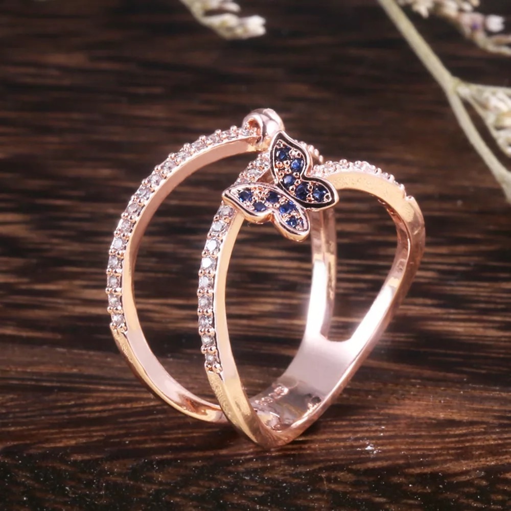 New Women’s Rose Gold Plated Butterfly Crystal Ring - Picture 5 of 6